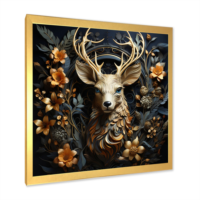 Deer Wonderers III - impressions sur toile, cerf, H 24 po x l 24 po x P 1 po, Cadre doré à une seule photo