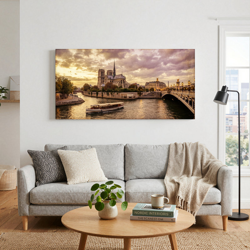 Ensemble de 1 tableau sur toile « Coucher de soleil à Paris », 32“W x 16”H, Wrapped Canvas