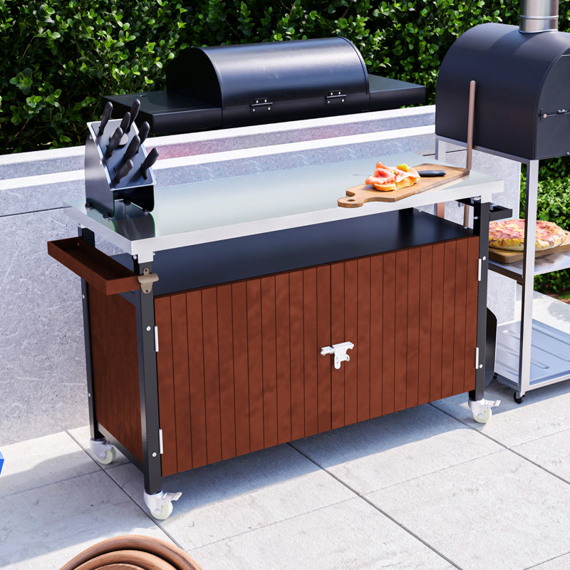 Chariot de barbecue extérieur avec plateau de table (tabouret non inclus)