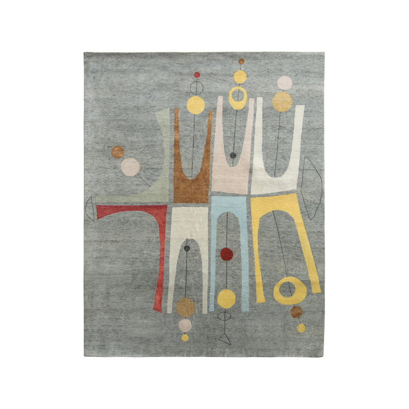 Mid Century Modern Hand Knotted Geometric Area Rug, Rectangle 12' x 16'