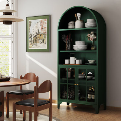 73.6" Arched Metal Storage Display Cabinet with Adjustable Shelves and Glass Doors by Winston Porter