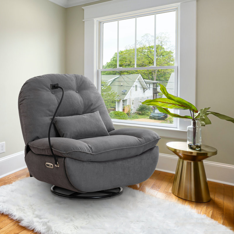 Katrein Wide Tufted Upholstered Power Recliner with Voice Control, Gray