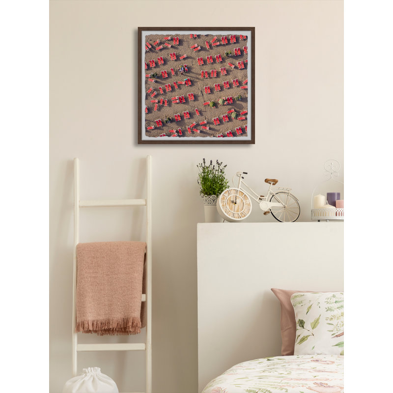 Red Beach Chairs 1 Piece Single Picture Frame Painting, 41 cm H x 41 cm W