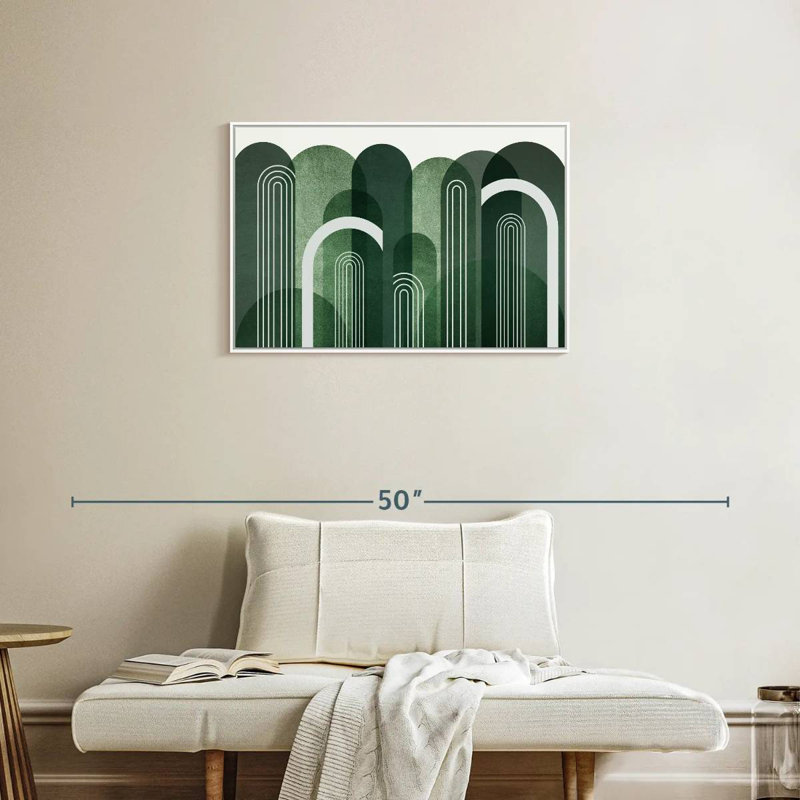 Arches Mid-Century vert émeraude, Cadre flottant blanc, 31 po x 21 po