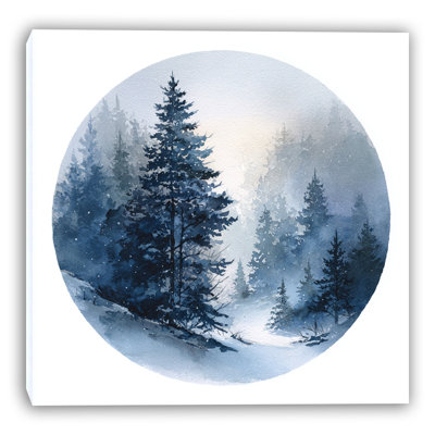 Winter Moonrise Forest Circle Wrapped Canvas Wall Art