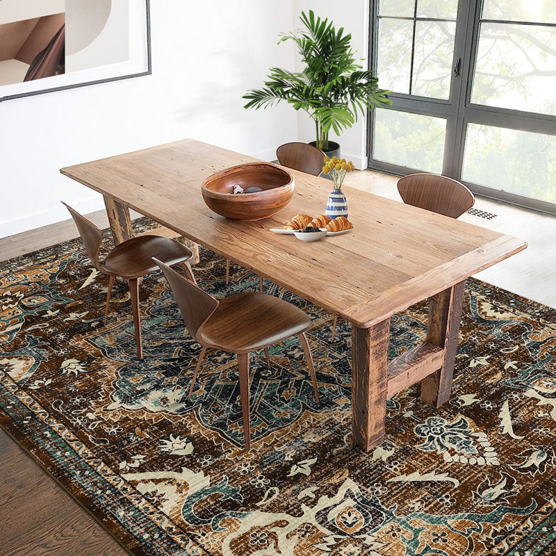Tapis décoratif délavé à motif floral, Rectangle 9 pi x 12 pi