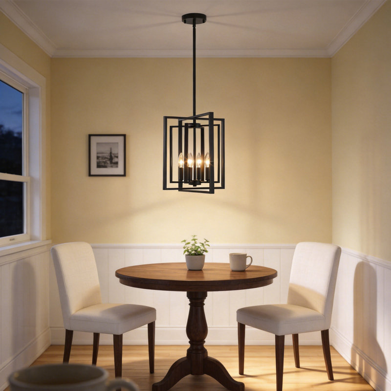 Minimalist 4 - Light Dimmable Modern Industrial Geometric Square/Rectangle Lantern Chandelier For Kitchen Island Dining Room Foyer Hallway