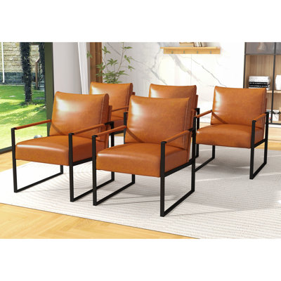  Bradon 24.6'' Wide Vintage Soft Vegan Leather Arm Accent Chair with Removable Backrest