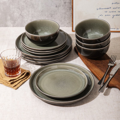 ALOFMO 12 Piece Stoneware Dinnerware Sets, Service For 4