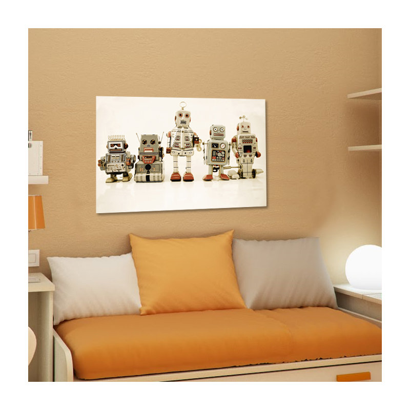 Robot Friends Print, 30" H x 40" W, Unframed Glass