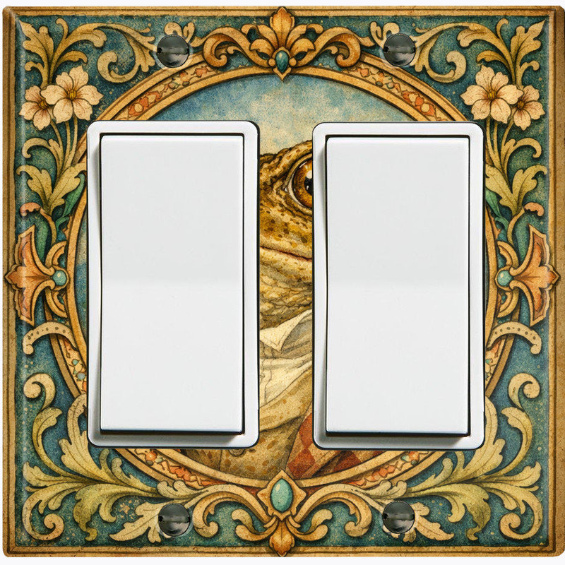 Metal Light Switch Plate Cover; US Standard Size 2 Gang Toggle - Fancy Frog, #6 Double GFI / Rocker