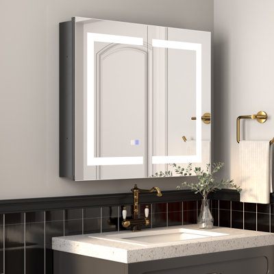 Hellmuth LED Surface/Recessed Mount Frameless Medicine Cabinet with Mirror and Adjustable Shelves, USB, Defogger