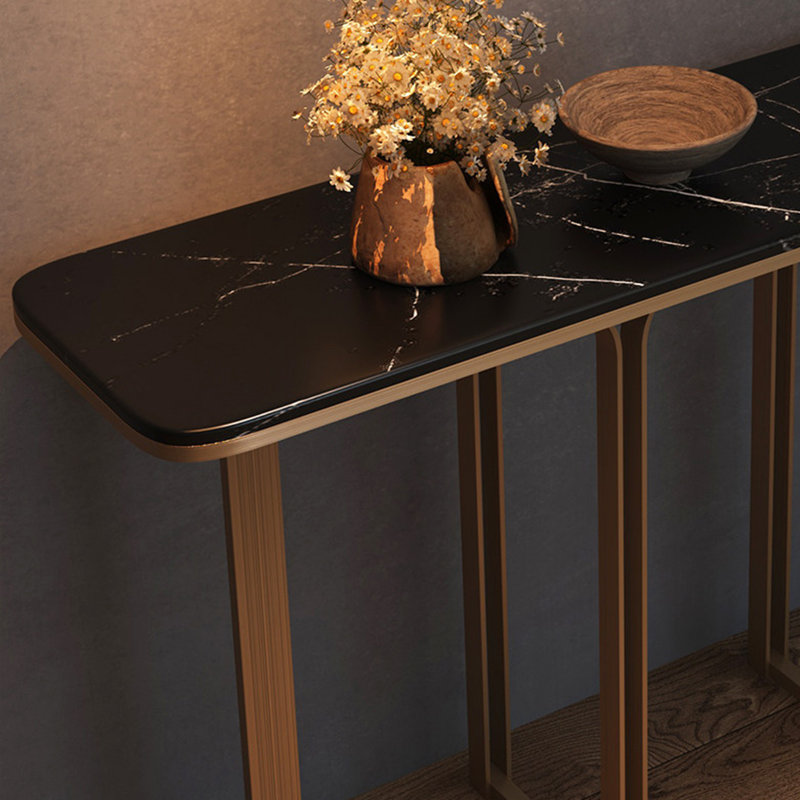 Console en pierre frittée de style italien, Noir, H 33,4 po x l 59 po x P 13,7 po