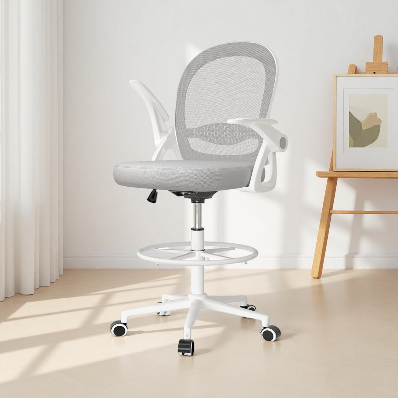 Inbox Zero Lintz Mesh Drafting Chair, Grey