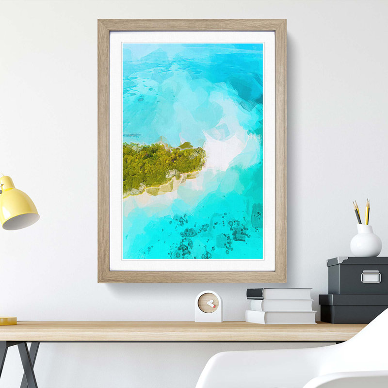 Paradise Island in Abstract - Picture Frame Graphic Art Print, 65cm H x 48cm W x 2cm D, Oak Framed