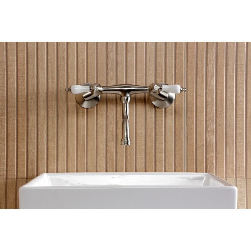 Kingston Brass Kingston Two-Handle 2-Hole Wall Mount Bathroom Faucet, Brushed Nickel