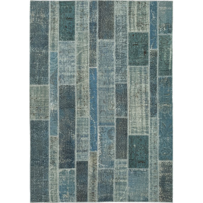 Tapis bleu en coton noué à la main