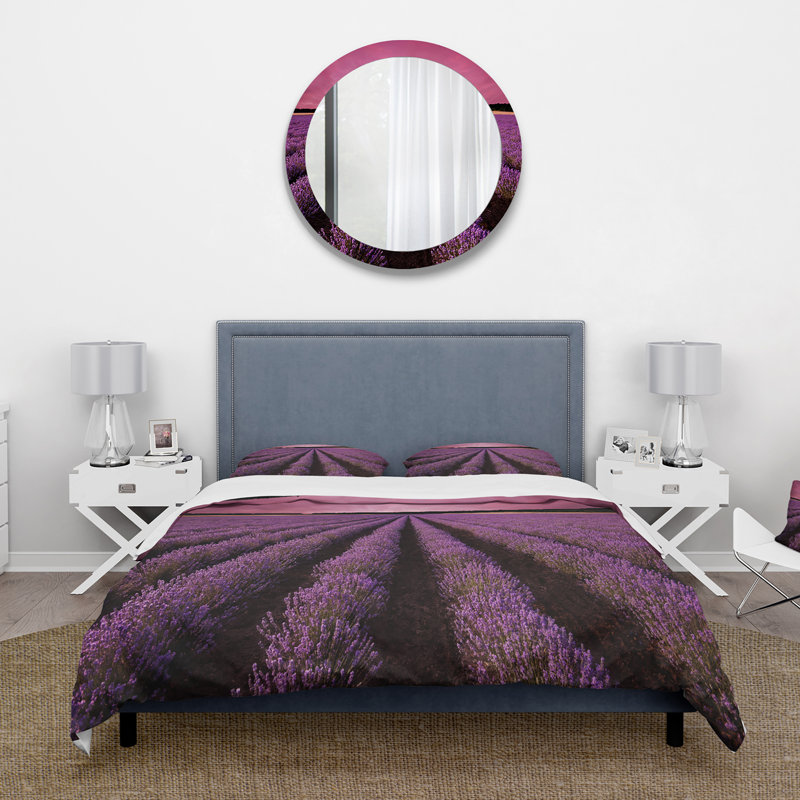 Sunrise & Dramatic Clouds Over Lavender Field XI - Ensemble de housse de couette Farmhouse - Microfibre de polyester