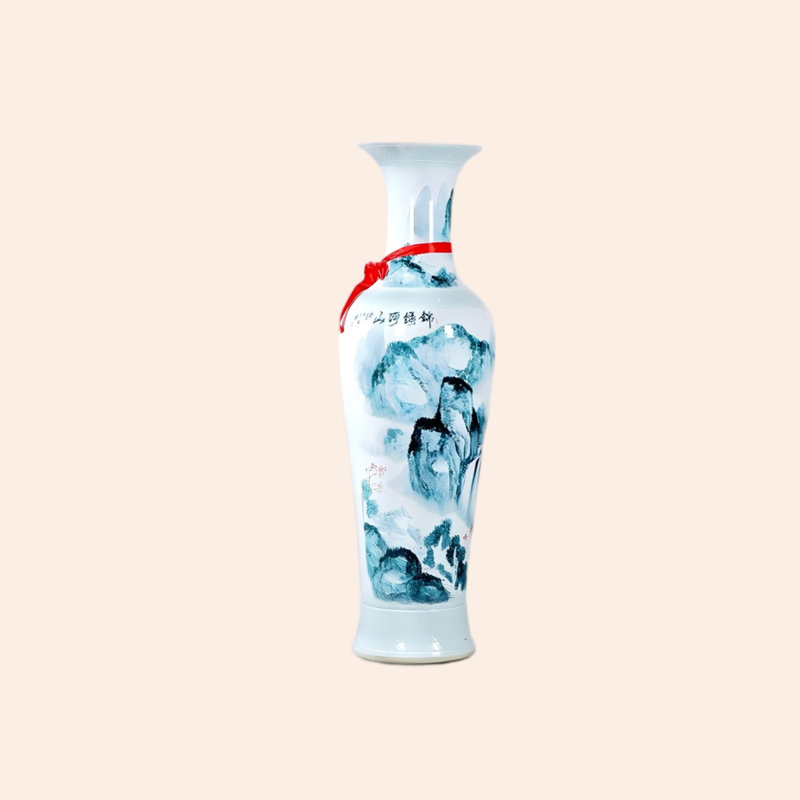 55.12"Large decorative vases with hand-painted mountain and river patterns, made in Jingdezhen