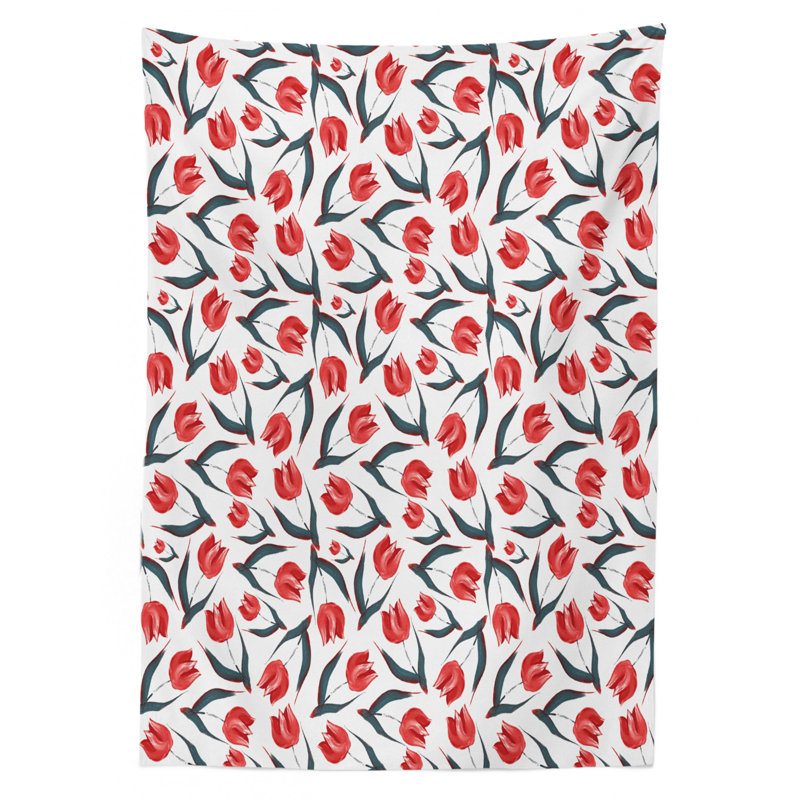 Ambesonne Tulip Tablecloth, Original Vintage Inspired Irregular Dutch Tulips And Leaf Ornate Boho Retro Artprint, Rectangular Table Cover For Dining Room Kitchen Decor, 60" X 90", Red Green