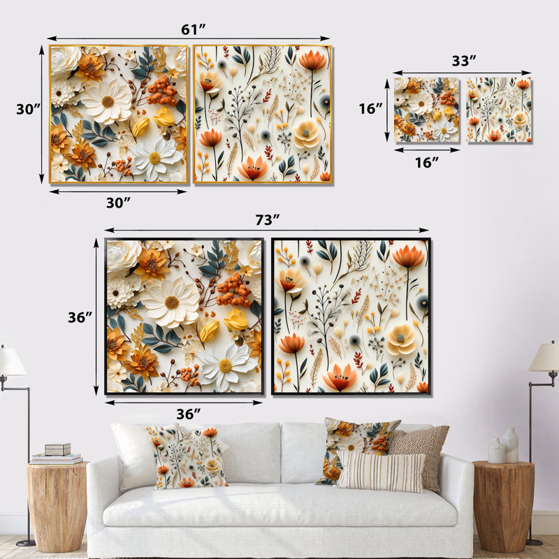 Ensemble de salon Ismay - Floral Wall Art, Toile tendue, H 16 po x l 33 po x P 1 po