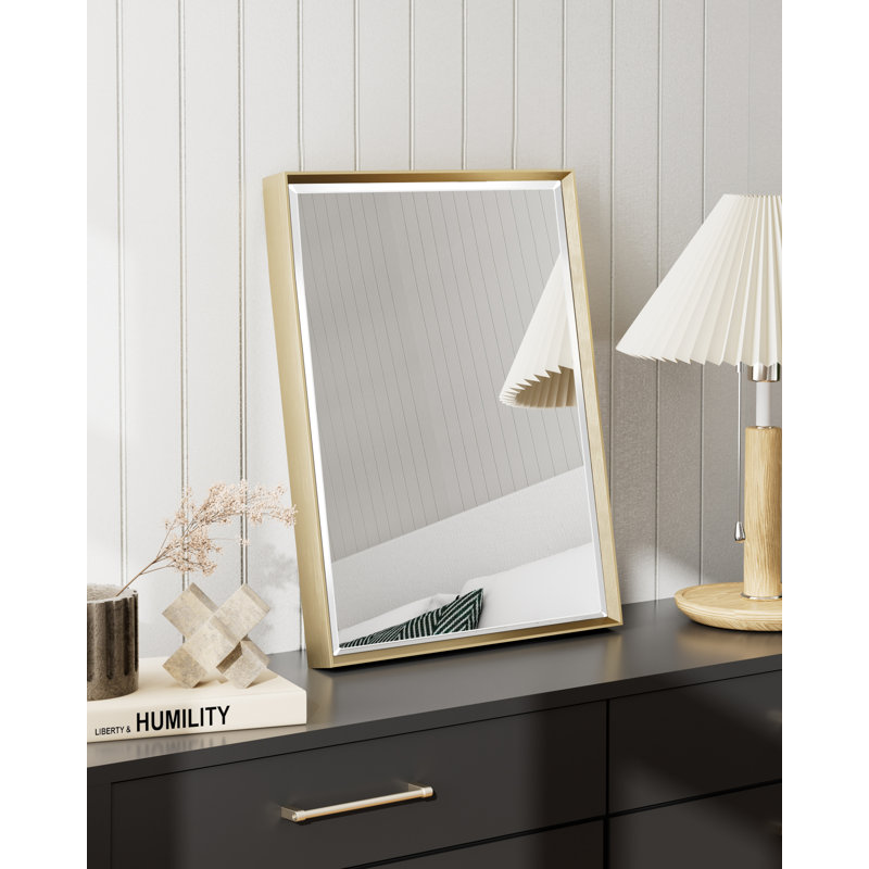 Lohoski Decorative Bathroom Vanity Mirror for Wall - Beveled Design, Gold, 24" x 16"
