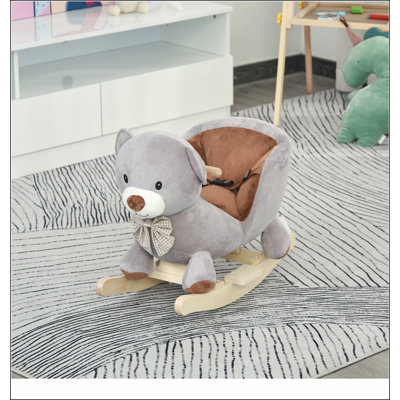 Qaba Kids Rocking Horse, Bear-Shaped Plush Toddler Ride on Horse with Sound & Safety Belt for 18-36 Months by Zoomie Kids