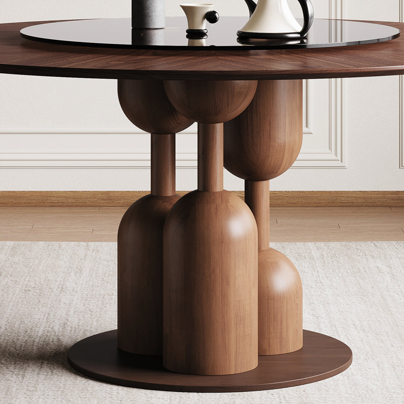 Table de salle à manger ronde 59 po en chêne 59 pouces avec 35 verres flottants paresseux, fabriqués à la main pour la vie haut de gamme, forme asymétrique, rotation de précision, table naturelle idéale pour les espaces résidentiels et commerciaux, Ultra