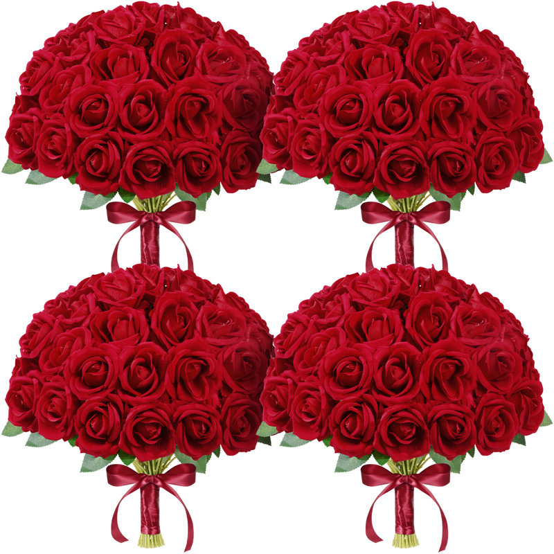 100 pièces de roses artificielles rouges en vrac, fausses roses en soie à longue tige pour des bouquets de mariage, des arrangements de centres de table, des décorations de la Saint-Valentin
