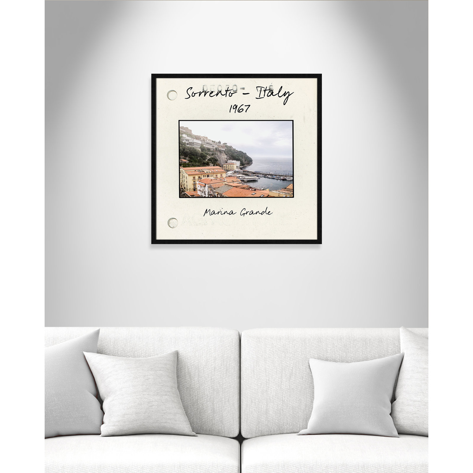 Travel Slide Collection "Sorrento, Italy" Print, Black Single Picture Framed Paper, 27.5" H x 27.5" W x 0.75" D