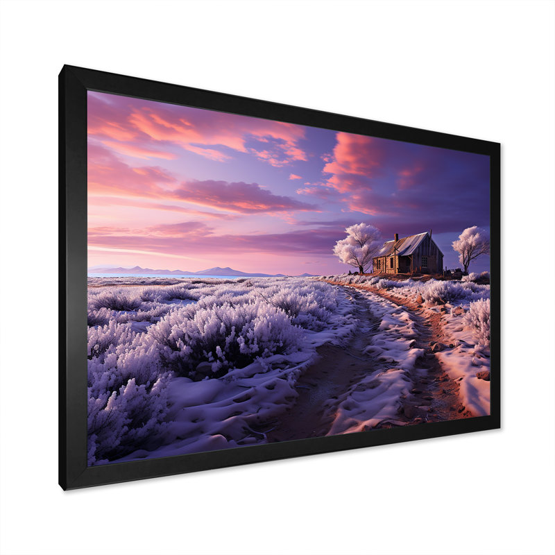 «Serenity Factory Lavender At Sunset», reproduction sur toile, Cadre simple noir, H 12 po x l 20 po x P 1 po