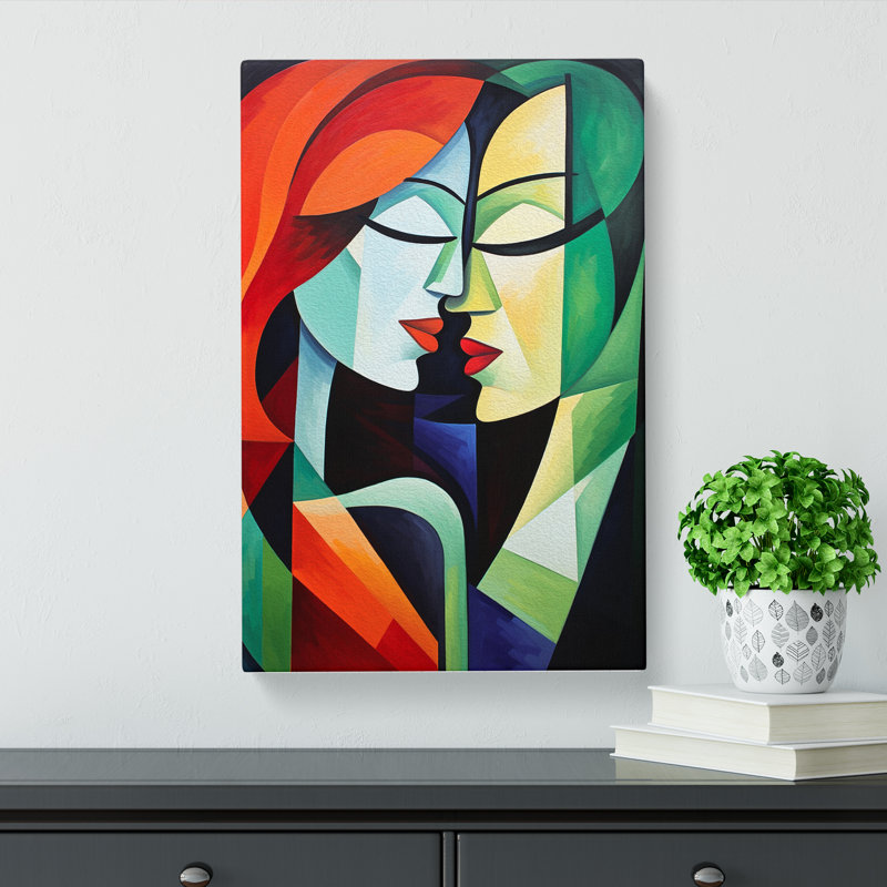 Two Women In Love Cubism - No Frame Art Prints - Wrapped Canvas, 60cm H x 40cm W x 3cm D