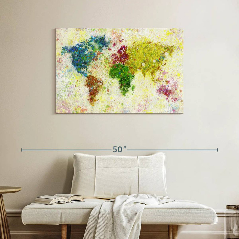 Aliaz Paint Blotches World Map, 26" H x 39" W