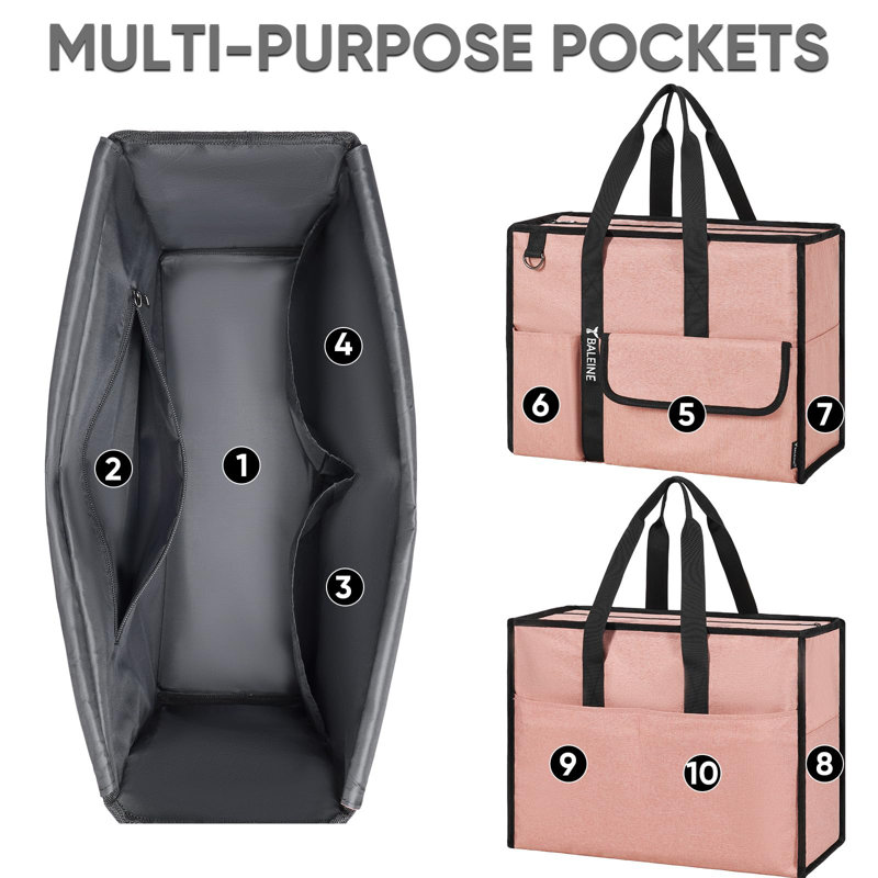 Large Utility Tote Bag with Multi Pockets Foldable Tote Bag
