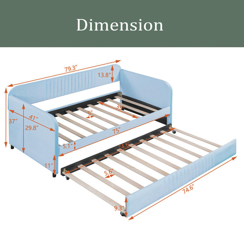 Charie Upholstered Daybed, Light Blue