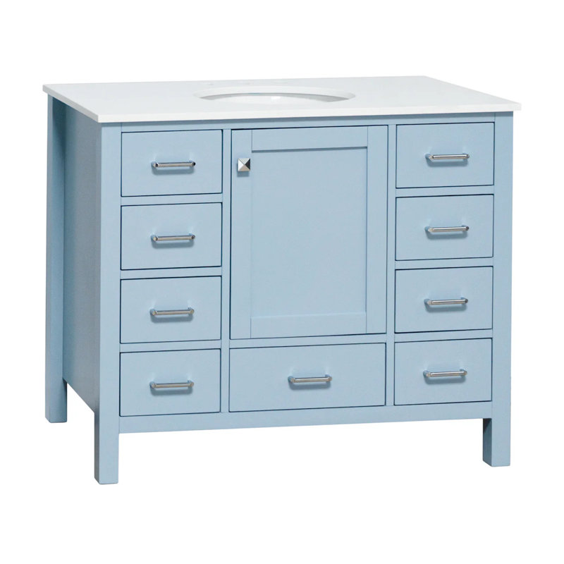 Ensemble de meuble-lavabo simple 42 po Claudett, Bleu poudré, Blanc d'ingénierie