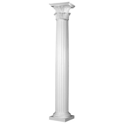 Colonne ronde cannelée Endura en pierre à base fuselée / Temple de la Capitale des Vents, non fendu / entier