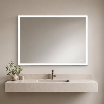 36" x 48" LED Bathroom Vanity Mirror, Anti-Fog, Dimmable 3-Color Lights, Silver Aluminum Frame, Wall Mounted​