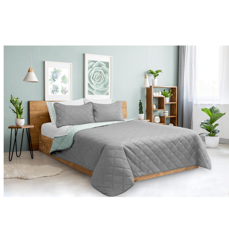 Polyester Quilt, Twin Quilt + 1 Sham, Gray