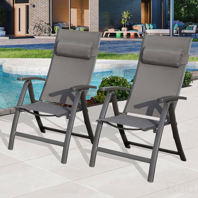 Ensemble de 2 chaises de patio pliantes pour l'extérieur, siège en tissu PVC-coated polyester, Gris