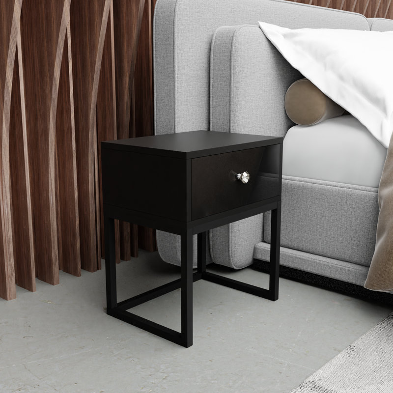Centreville 40cm W Metal Bedside Table, Glossy Black/Black