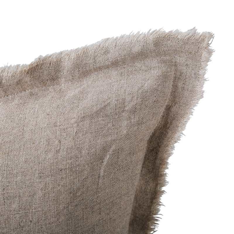 100%French Linen Handmade Fringe Euro Sham 26x26inch 2pcs, Beige