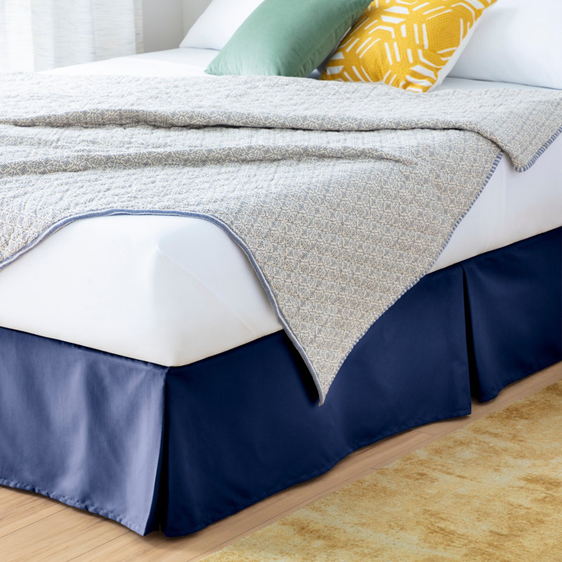 Jupe de lit en microfibre bleu marine 80 g / m² - Housse de lit double, décorative et fonctionnelle