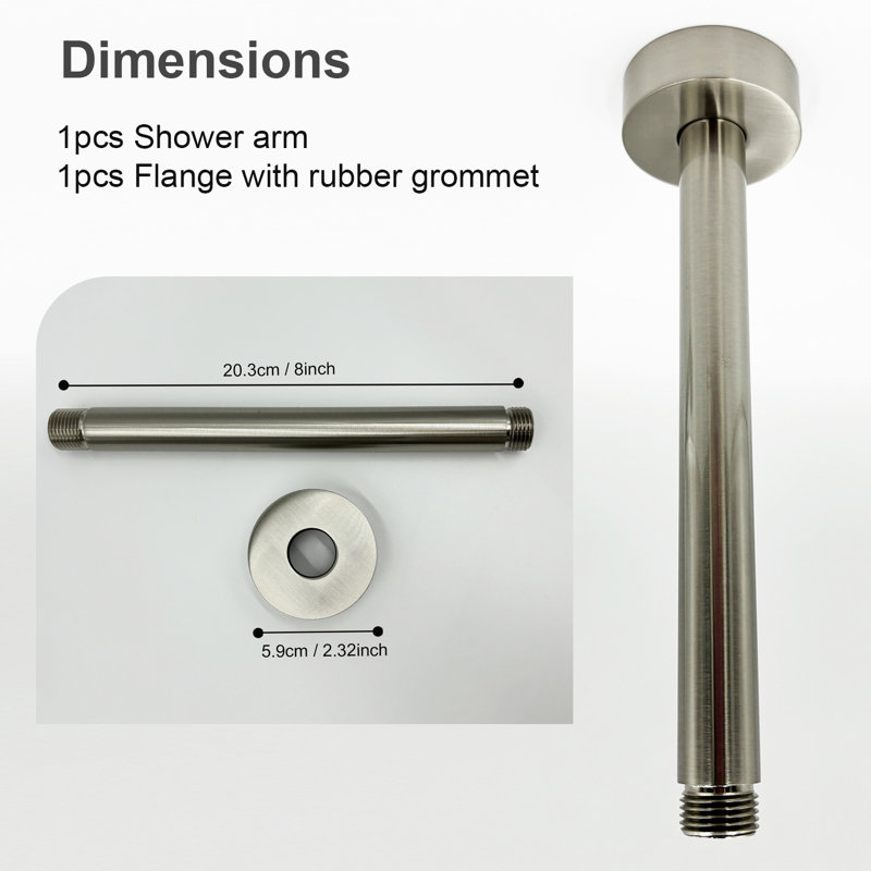 Bras de douche avec bride assortie incluse, acier inoxydable, Nickel brossé