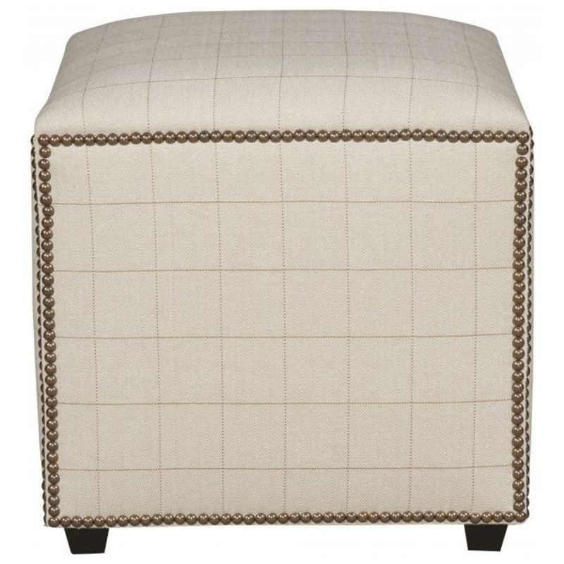 Kipley 19" Wide Square Cube Ottoman, Walnut, 3157 Alabaster 100% Polyester