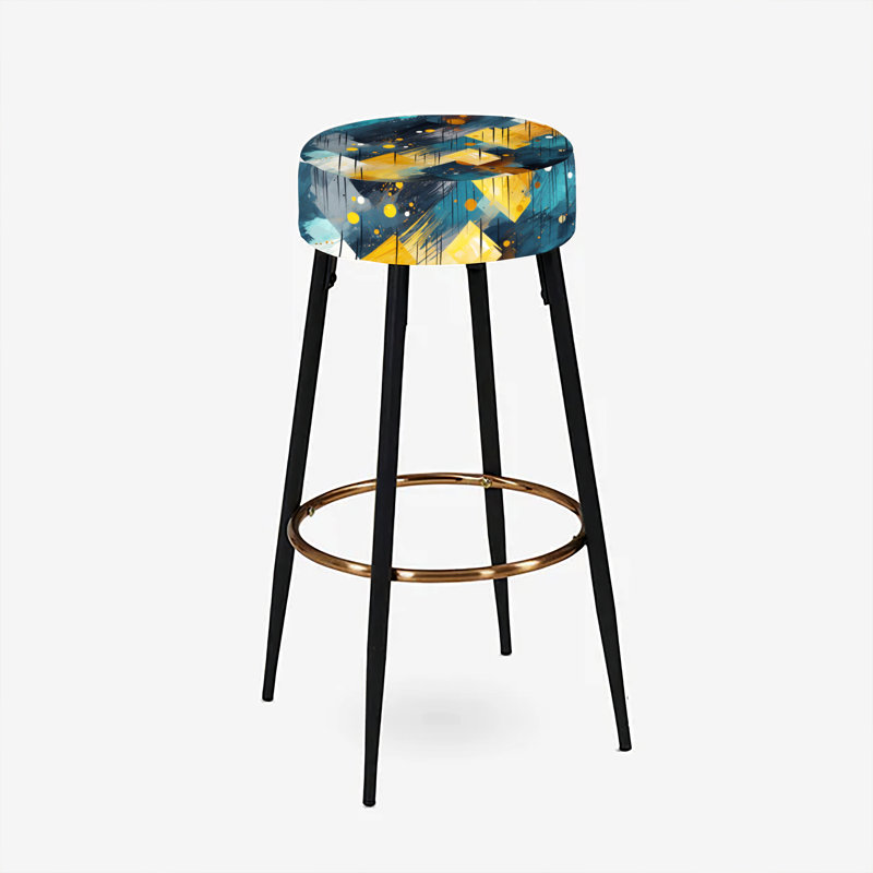 Ensemble de 2 tabourets de bar géométriques beiges et bleus