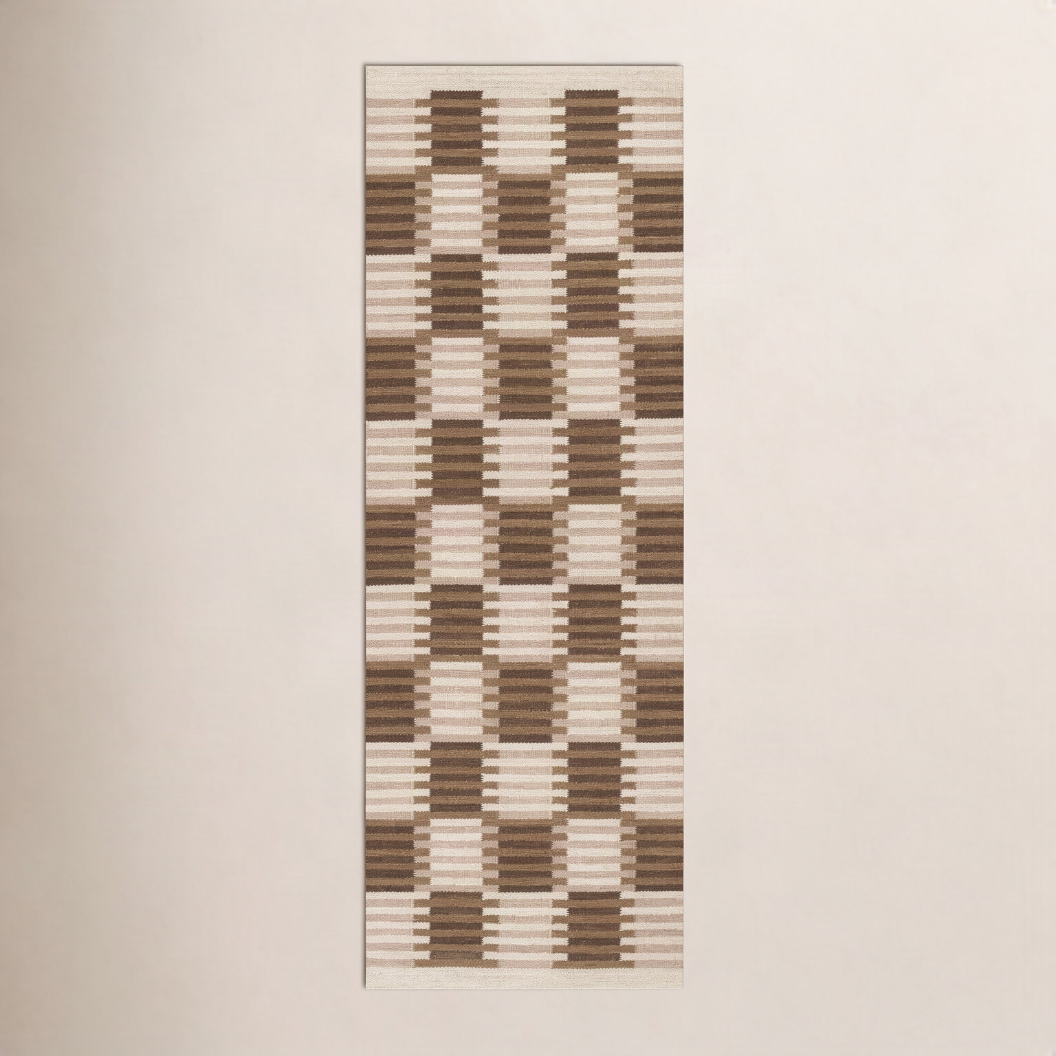 Freya Hand-Woven Checkered Wool Rug, Runner 2'6" x 8'