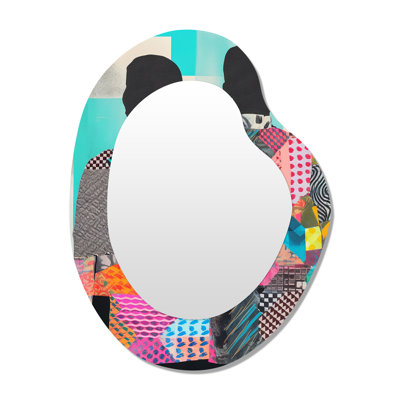 Couple Silhouette Abstract Geometric Retro Collage - Couple Irregular Shape Decorative Mirror, Blue Asymmetrical Wall Mirror, Printed Metal Art