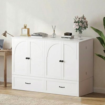 Murphy Bed Queen with Charging Station & Drawer, White