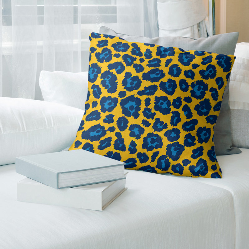 Housse de coussin carrée, Croisé en coton, 20 po X 20 po, Or / noir / bleu